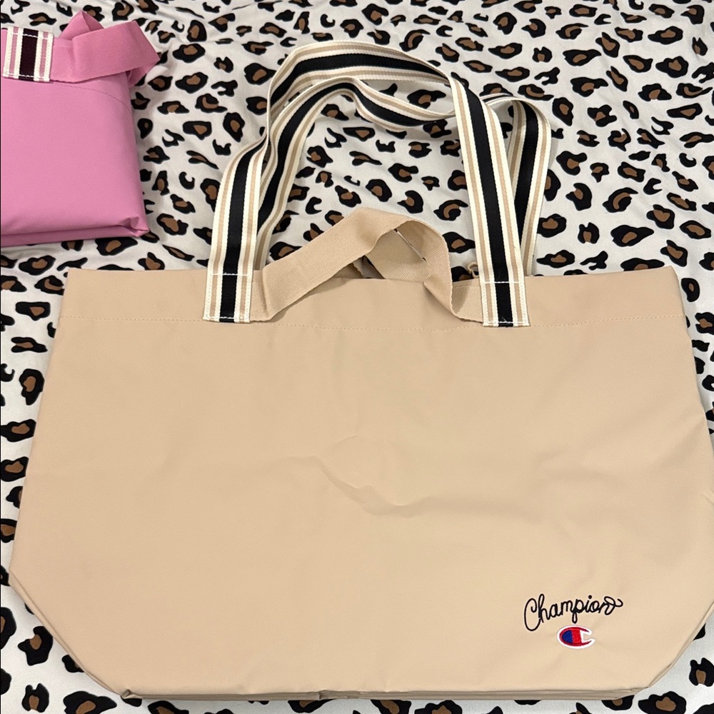 Champion Beige Tote with Striped Handles